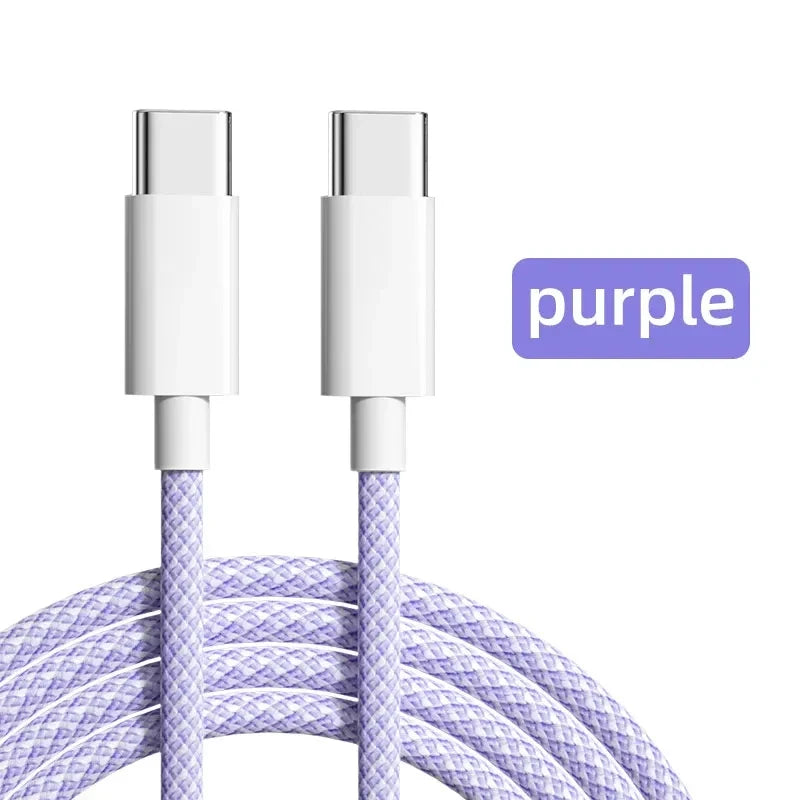 Usb C to Type C Fast Charging PD 60W Mobile Phone Date Cable For Iphone15 Android Samsung Huawei Type C Braided Charger Cable